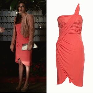 Vintage “Tangerine” Temperley London ‘Mini Greek’ One Shoulder Mini Dress Size 2